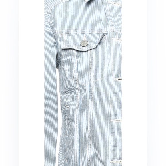 EDDIE BAUER | Light Blue Pin Stripped Lightweight Shirt Jean Jacket Button Up - Picture 3 of 15